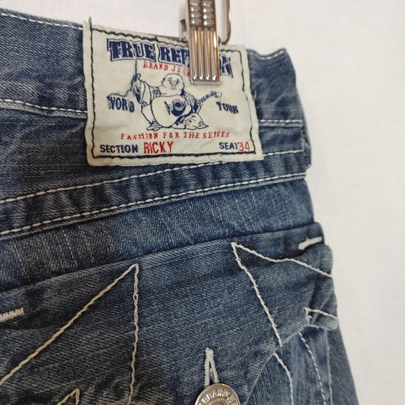 True Religion Ricky Cutoff Jeans Denim Micro Shorts Low Rise Flap Pocket Y2K 32 - Picture 6 of 9